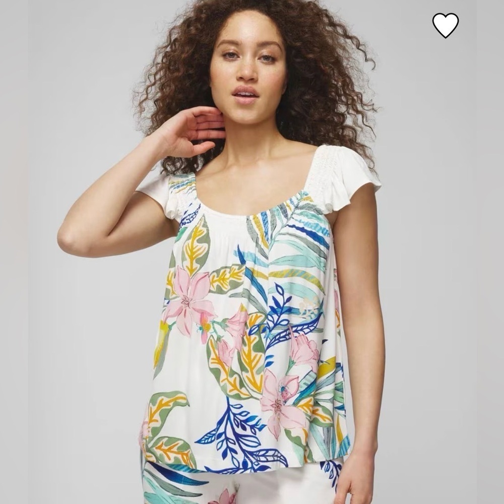 NWT Soma Cool Nights smocked ruffle Pajama Cami tank size XS Lemon Squeeze Ivory
